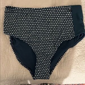 High-Waisted teal and White Swim Bottom